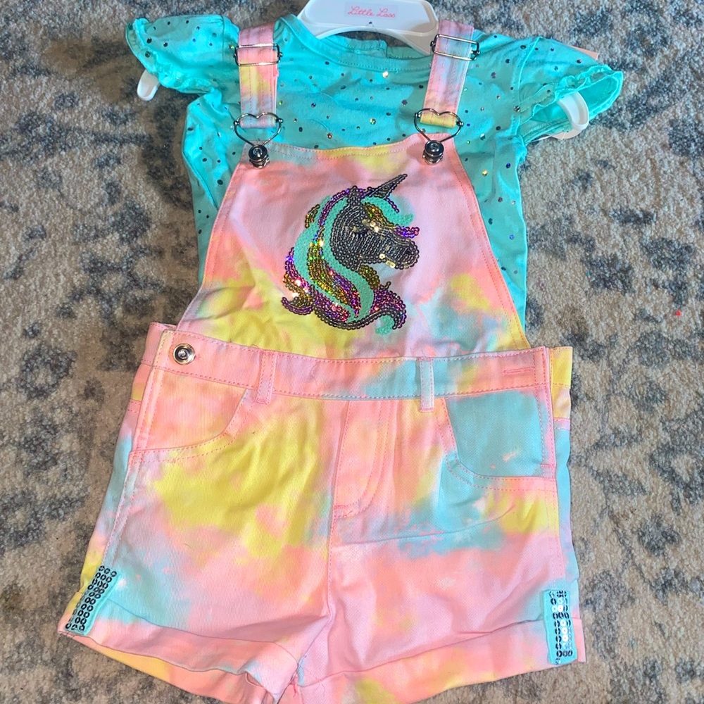 Girls overall dress with tshirt